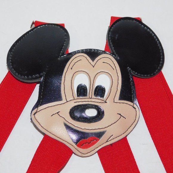 Vintage Disney Mickey Mouse Face Red Kids Childrens Adjustable Suspenders - Picture 2 of 4